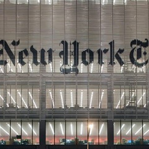 Evening view of the New York Times' headquarters e