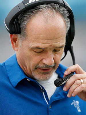 Indianapolis Colts head coach Chuck Pagano hangs his head in the first half of their game at EverBank Field on Sunday, Dec. 03, 2017. 