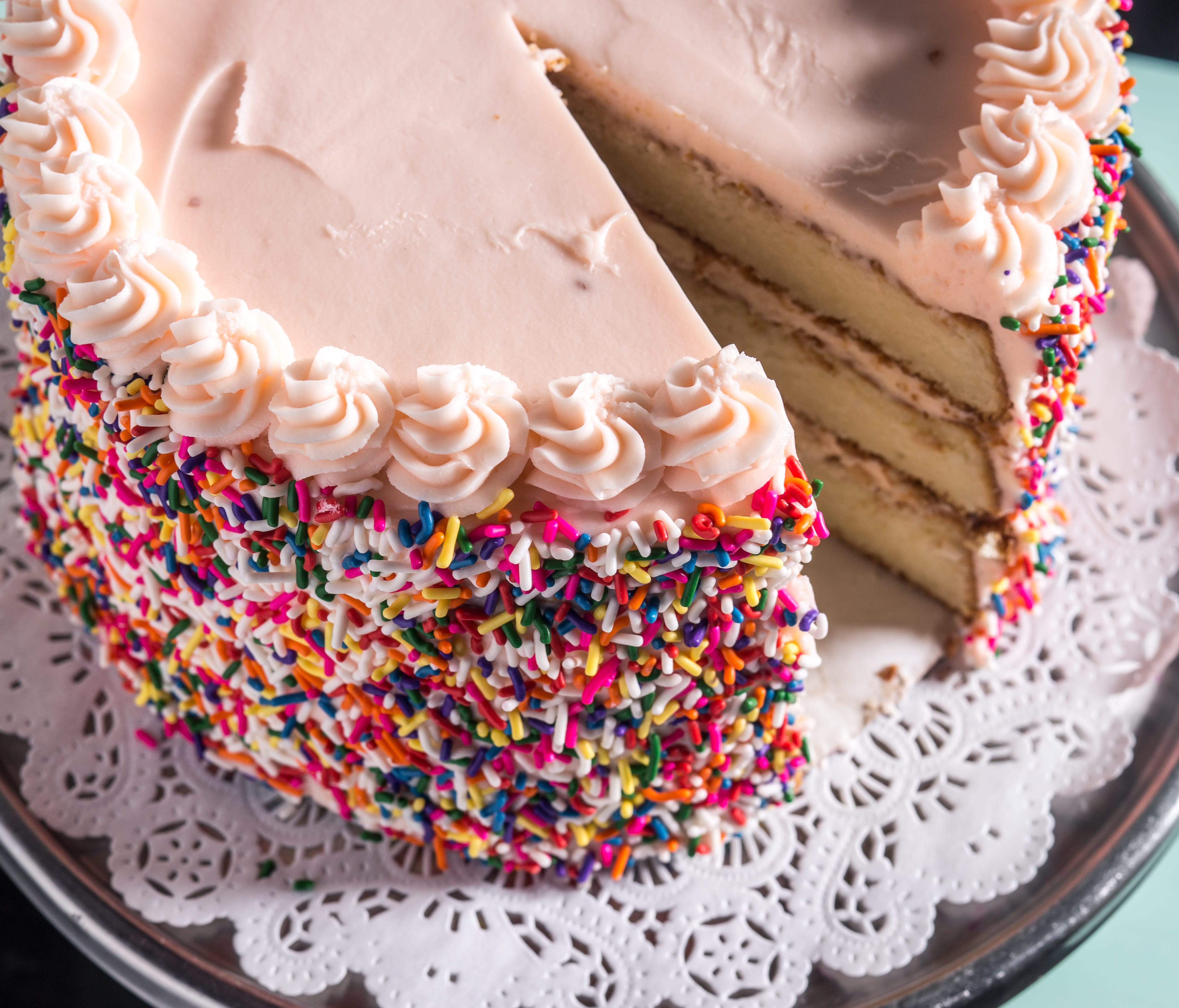In Brooklyn, the birthday cake business is strong at Butter & Scotch, a bakery and full-service bar. The show-stopping birthday cake stands a whopping 9 inches tall with three vanilla layers, pink icing and rainbow sprinkles galore.