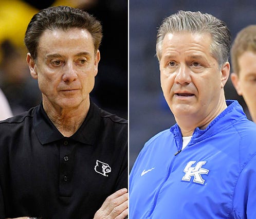Louisville's Rick Pitino and Kentucky's John Calipari are archrivals but in a similar neighborhood in terms of compensation.