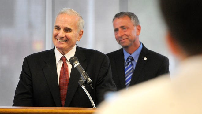 Gov. Mark Dayton speaks during a press conference at the River's Edge Convention Center in St. Cloud Thursday.