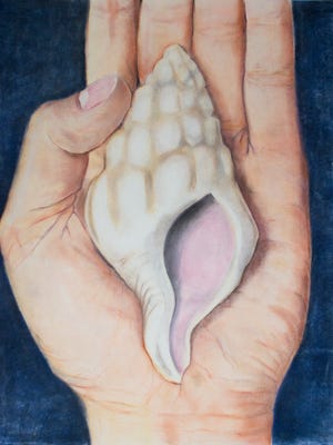 A painting by local artist Susan Smith Evans,  titled "Holding Gently," is among the pieces currently on exhibit at the Palm Desert Community Gallery in City Hall. "Touching Nature: Images of Hands" is on exhibit through Oct. 28.