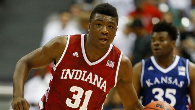Former Bishop Kearney star Thomas Bryant had 19 points, 10 rebounds and 2 steals in Indiana's season-opening win in overtime against No. 2 Kansas in Hawaii.