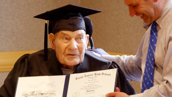 World War II veteran Louis Schipper received his diploma from St. Xavier High School in Cincinnati.