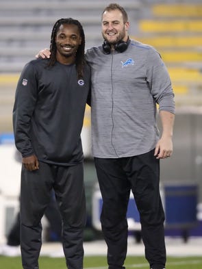 Green Bay Packers cornerback Davon House (left) poses