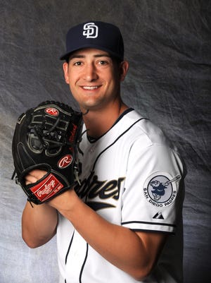 Joe Wieland poses in 2012 while with the  San Diego Padres
