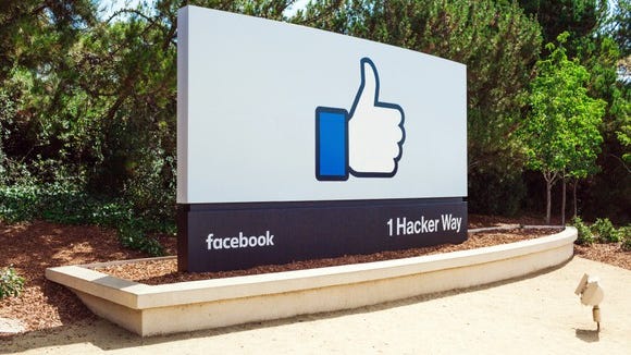The front sign at Facebook headquarters.