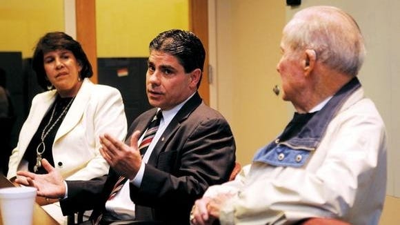 This 2011 image shows Ward 1 alderman candidates, from left, Janet Sterman, Allan L. "Jay" Ciccone, Jr., and Carleton Merrill speaking during a Tab editorial board meeting.
