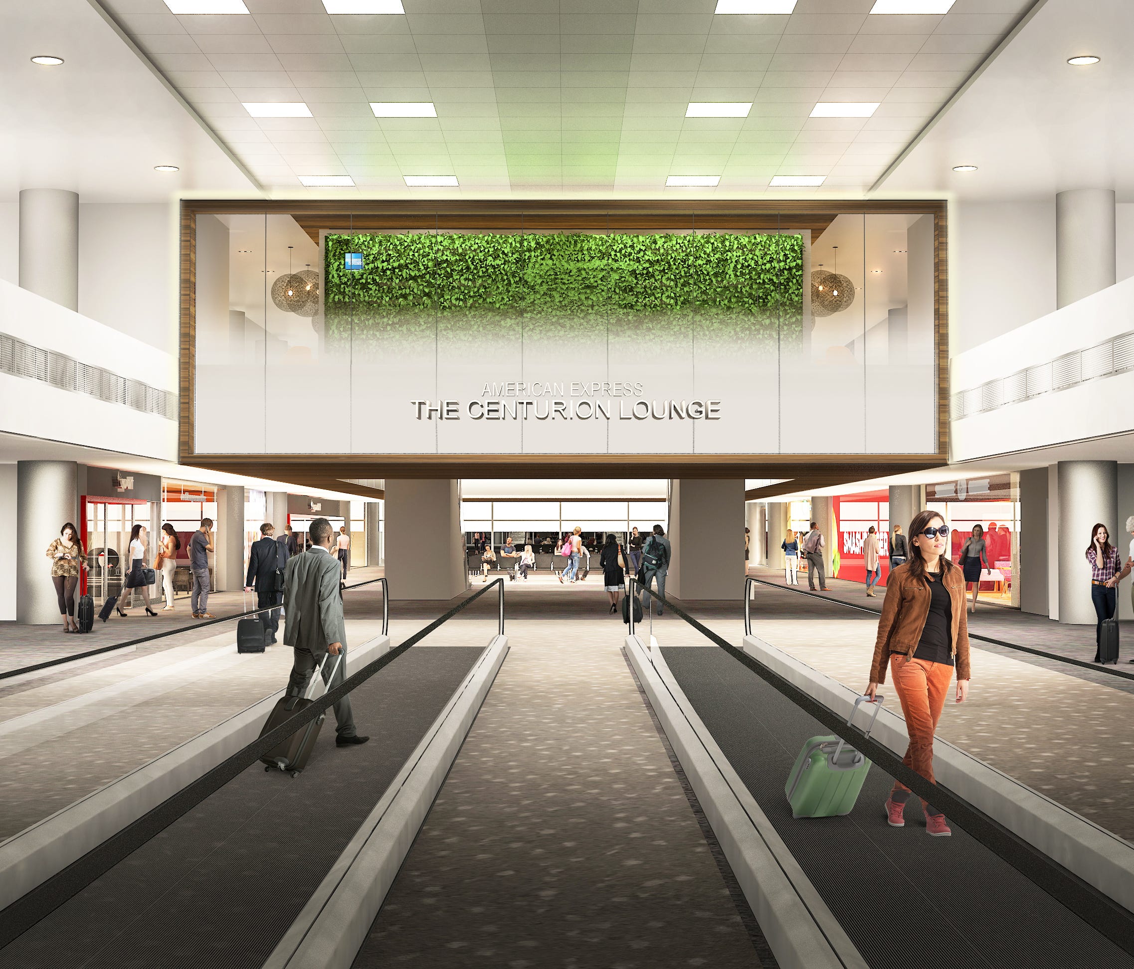 This rendering provided by American Express shows what its new Centurion Lounge planned for the Denver airport might look like from ground level.
