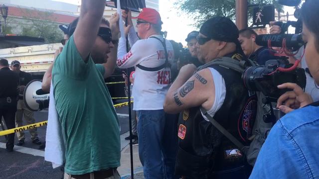 Verbal sparring outside of Trump rally
