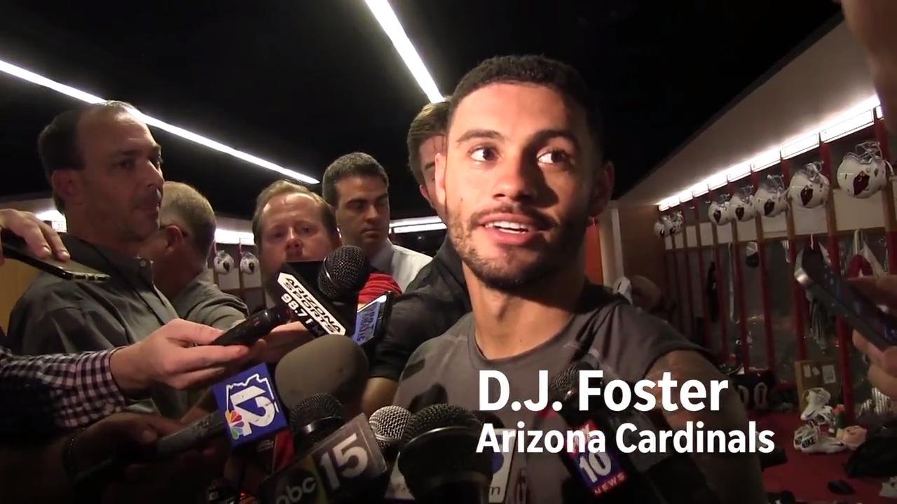 Arizona Cardinals running back D. J. Foster talks after Wednesday practice in Tempe.