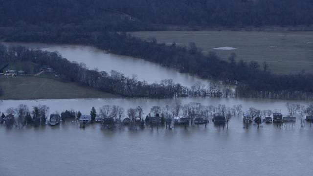 Birds-eye video of flooding in Kentucky and Indiana