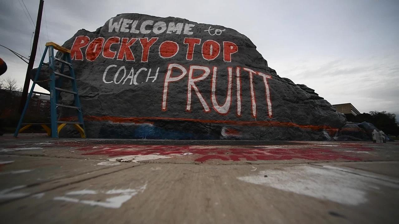 Watch a time lapse of The Rock being painted to welcome UT Vols new coach Jeremy Pruitt