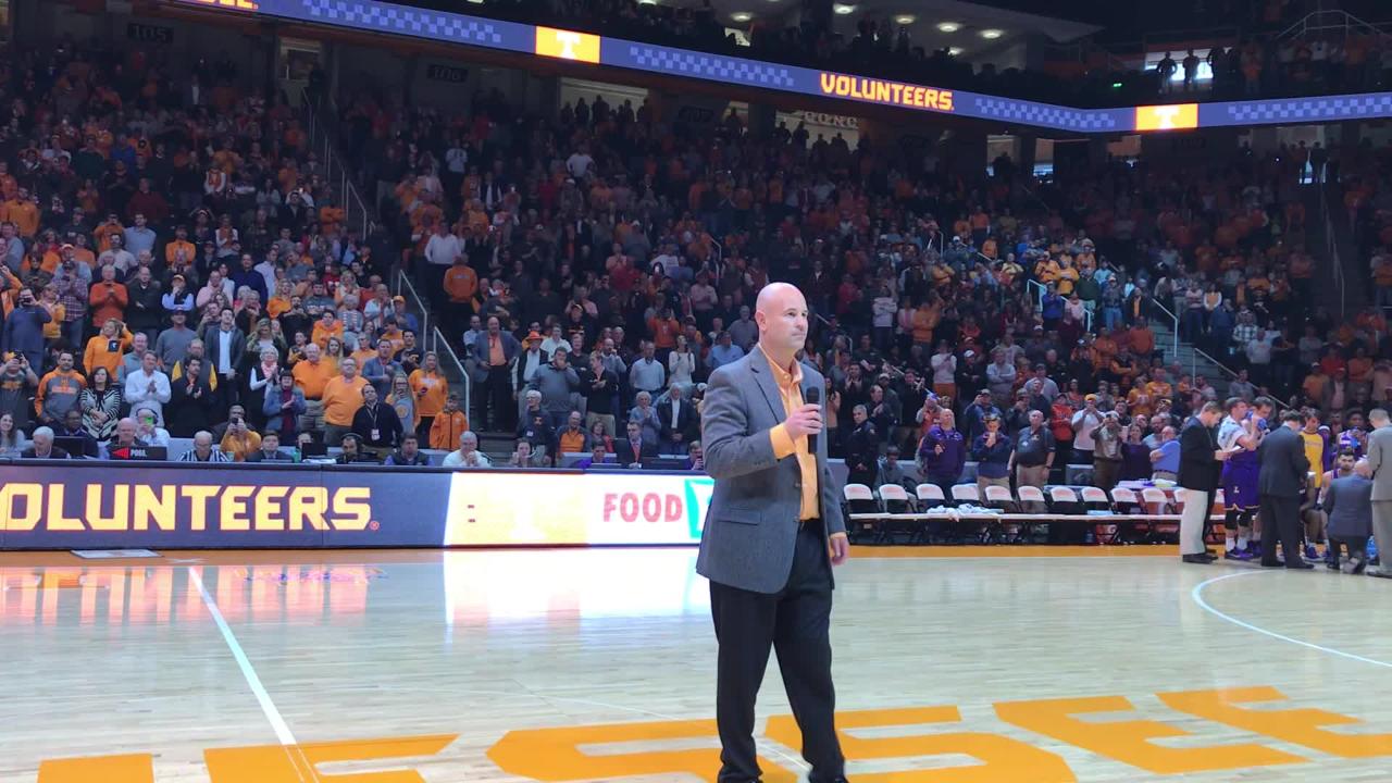 Jeremy Pruitt introduced at Vols basketball game