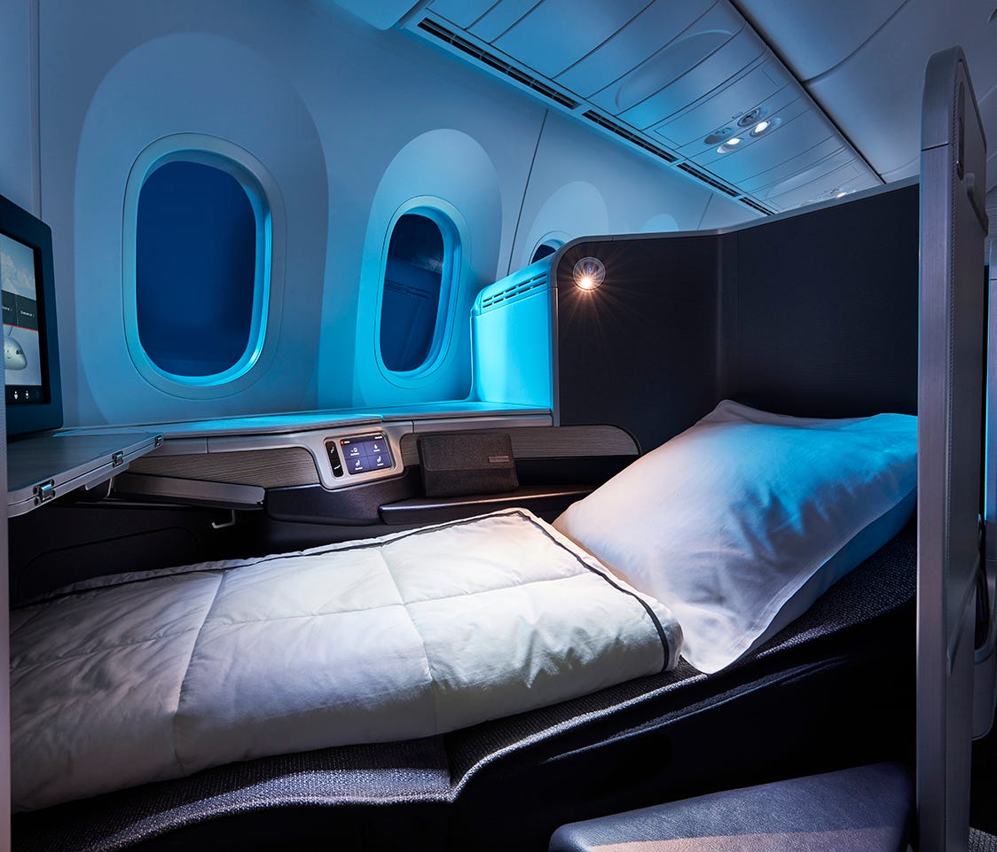 Air Canada's new international business class cabin as seen on one of the carrier's Boeing 787 Dreamliners.