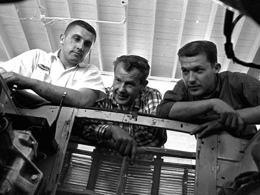 Lee Petty, center, with his sons Maurice, left, and