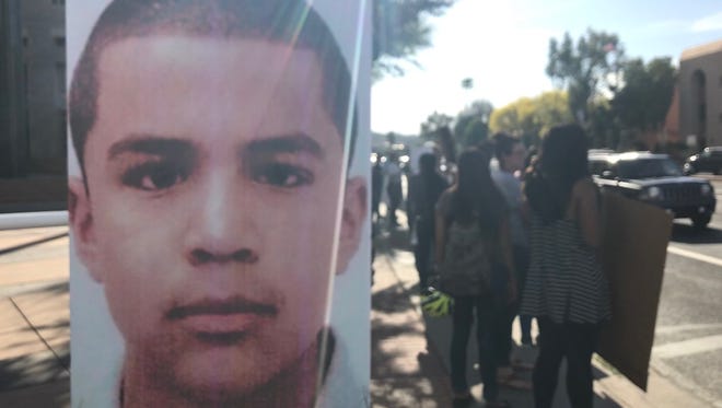Dozens of protesters gathered Monday afternoon to protest the “not guilty” verdict in the slaying of 16-year-old Jose Antonio Elena Rodriguez (pictured) at the hands of a Border Patrol agent.