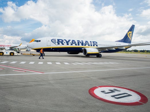 A Ryanair jet at the Charleroi Airport in Belgium on