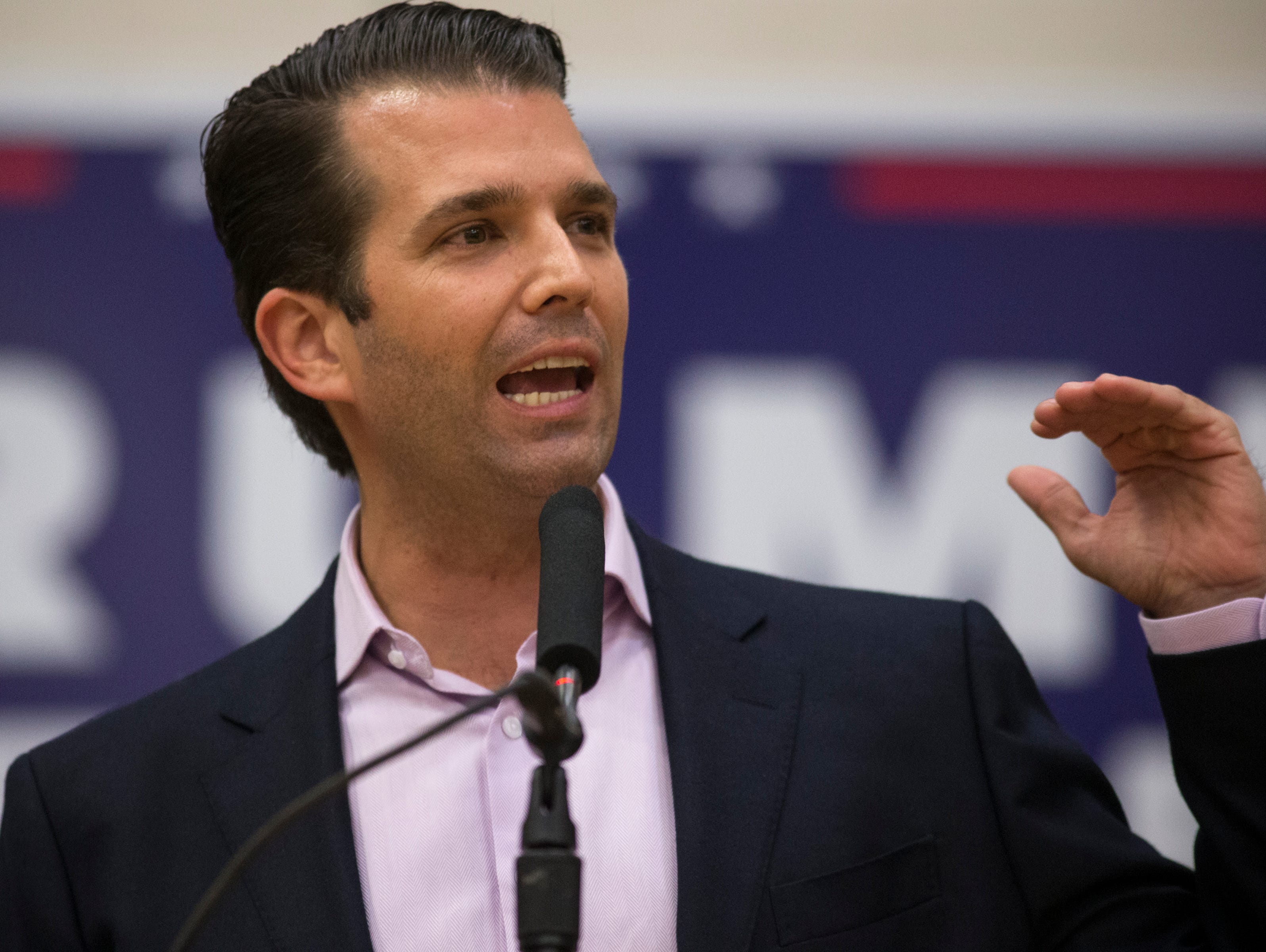 Donald Trump Jr. speaks during a rally for his father, Republican presidential candidate Donald Trump, on Oct. 27, 2016, at the ASU Sun Devil Recreation Center in Tempe.