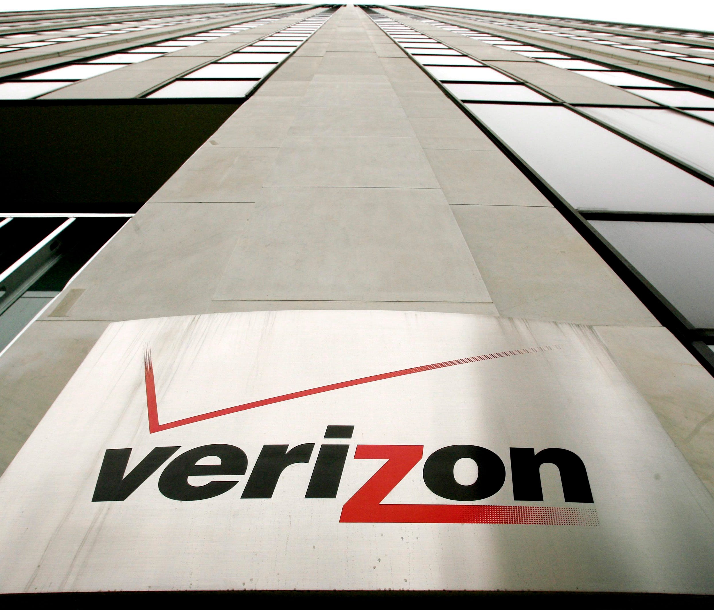 File photo taken in 2006 shows a sign on the side of one of the Verizon buildings in New York.