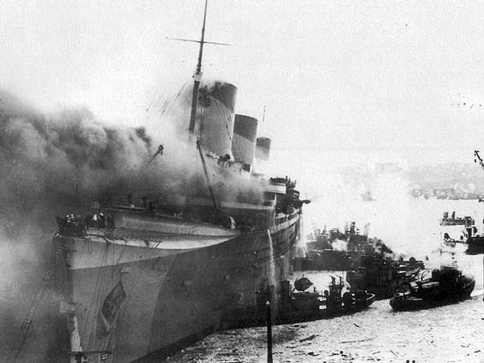 S S Normandie Burns At Pier 88