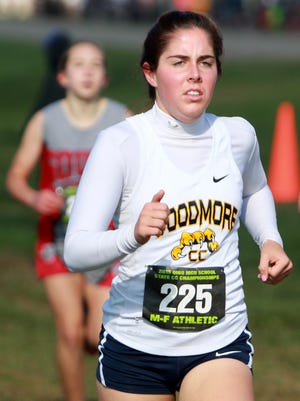 Courtney Burner of Elmore Woodmore runs in the Division III state cross country meet Saturday.