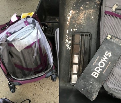 An American Airlines passenger shared these images of her bag with WFAA TV of Dallas.