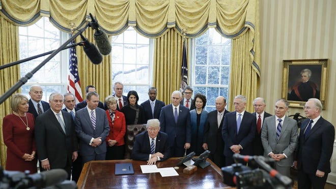 President Trump and his Cabinet in March 2017.