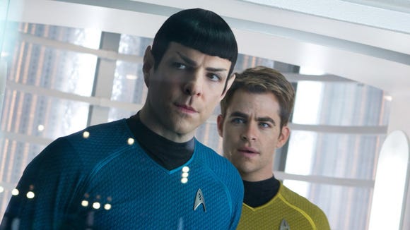 Zachary Quinto as Spock and Chris Pine as Capt. Kirk in a scene from "Star Trek Into Darkness."