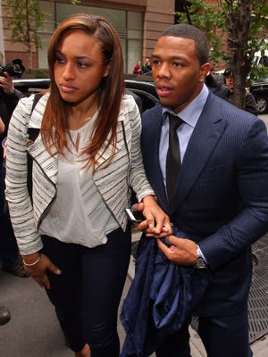 Suspended NFL running back Ray Rice arrives with his wife, Janay Rice, for his appeal hearing in November on his indefinite suspension from the NFL.