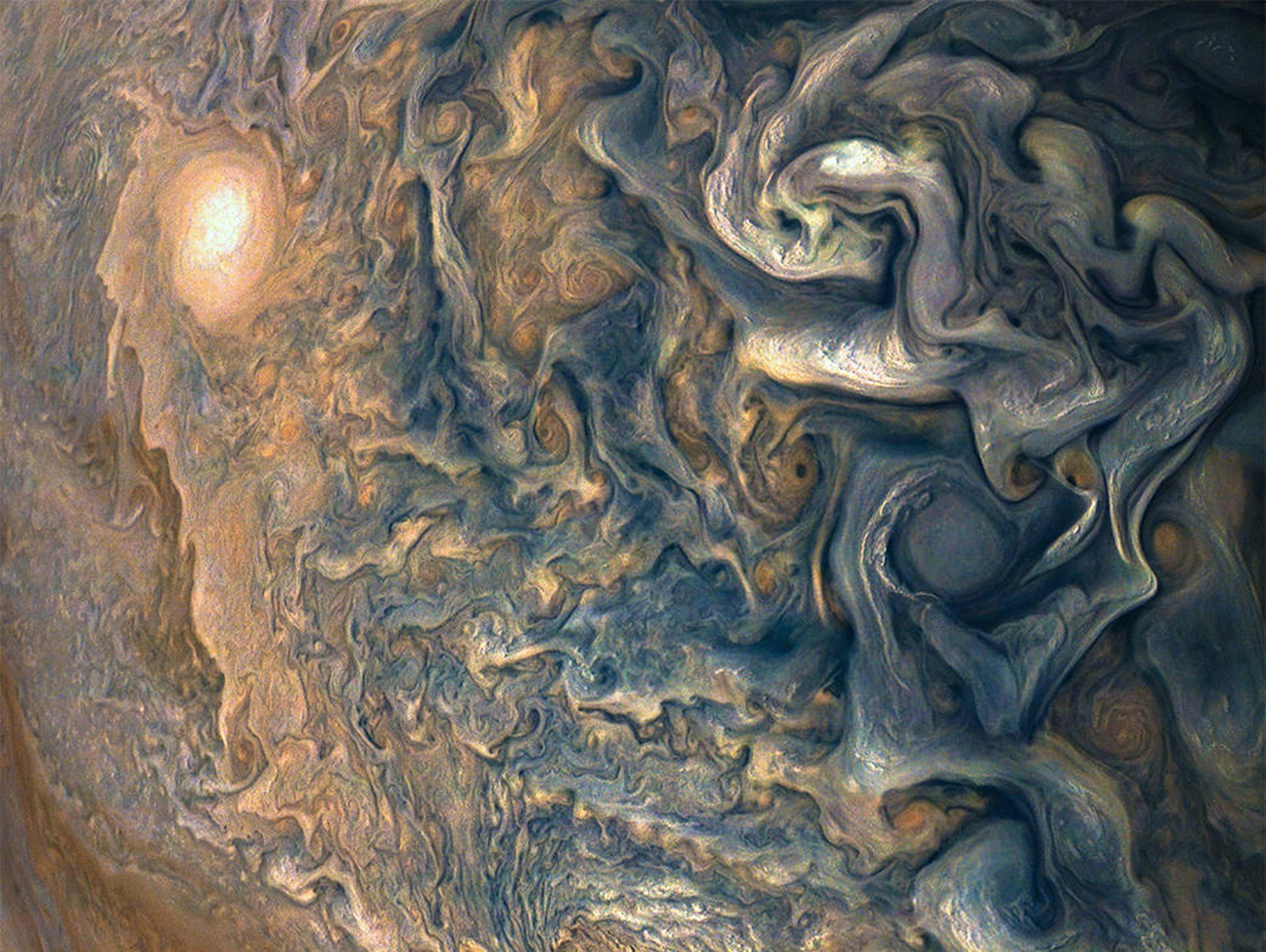 The Juno spacecraft captured this image of clouds above Jupiter on Dec. 16, 2017.