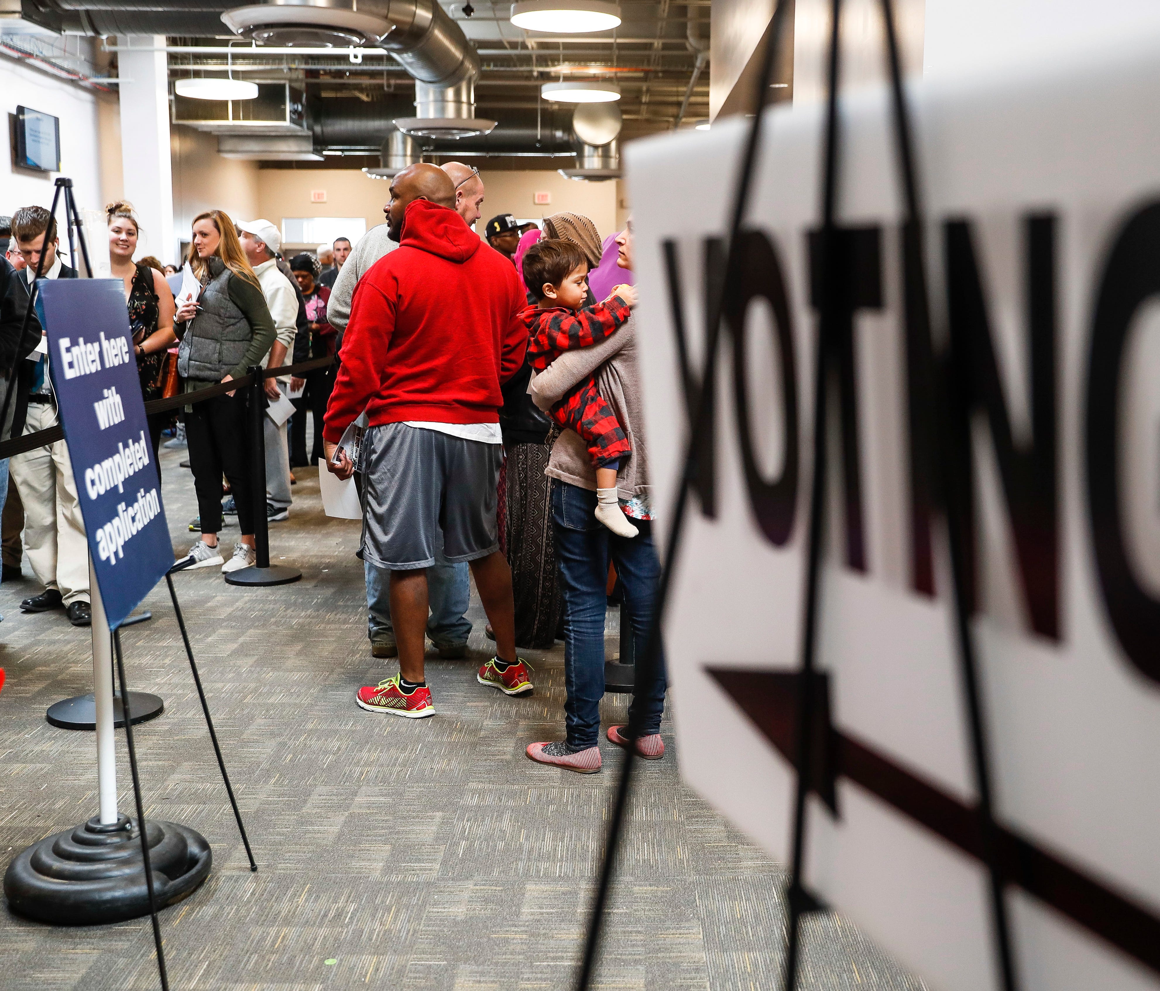 Early voters wait at the Franklin County Board of Elections on Nov. 7, 2016, in Columbus, Ohio.
