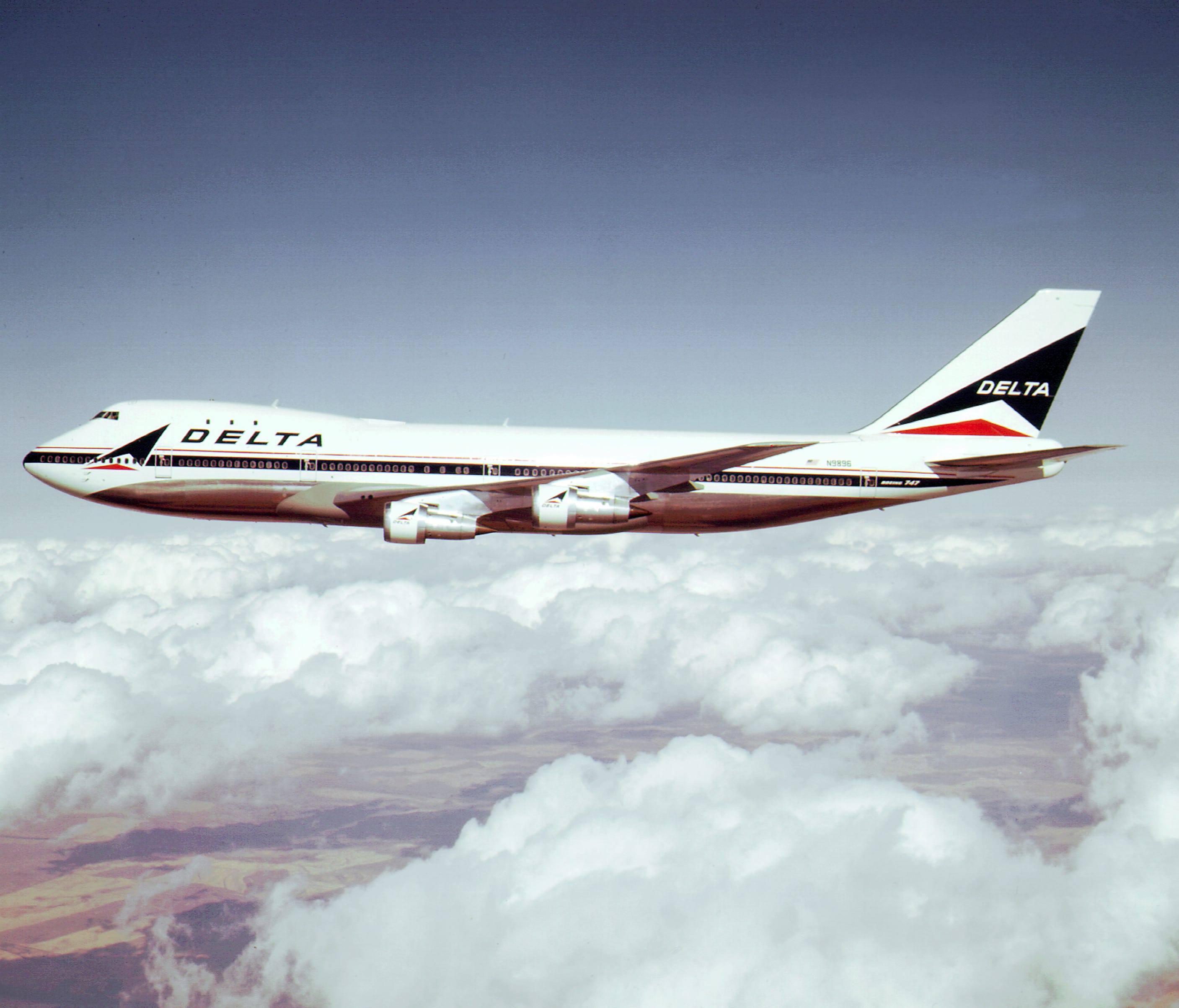 An undated photo from the 1970s showing a Delta Air Lines Boeing 747.