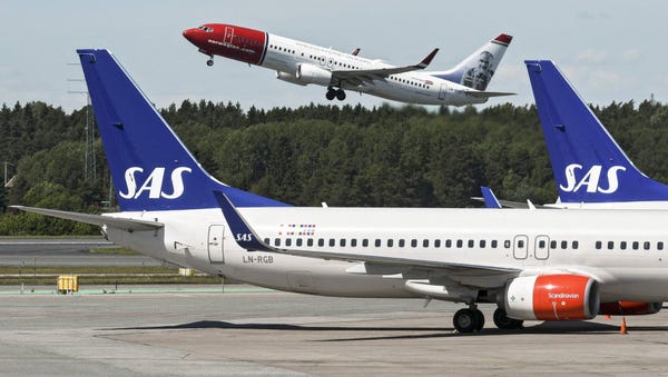 Planes at Arlanda Airport in Stockholm, Sweden,...