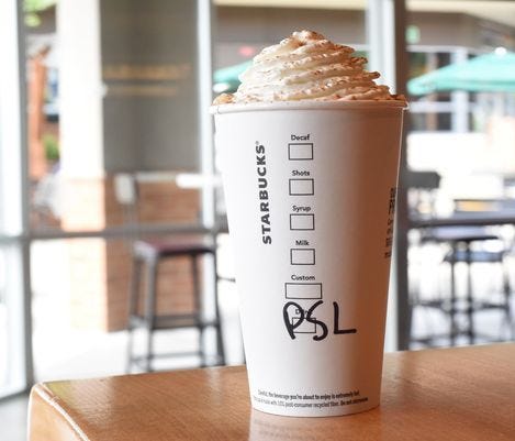 September marks the start of Starbuck's Pumpkin Spice Latte season.