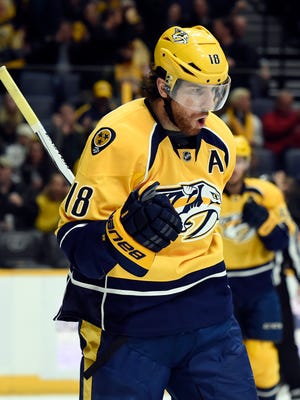 Predators forward James Neal celebrates after scoring in the second period Tuesday.
