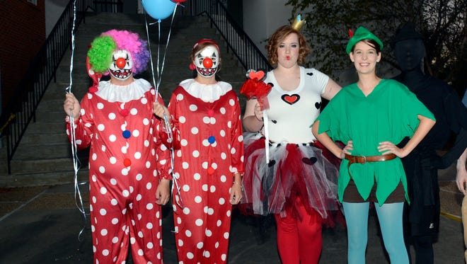 Hundreds of people competed in the annual costume contest at JCJC’s Treats in the Streets. The winners of the Best JCJC College Costume Contest are pictured left to right:  Scariest: Twin Clowns, Jody and Cody Courtney of Greene County; Most Original: Queen of Hearts, Annie Price of Tupelo; the Best Overall: Peter Pan and his shadow, Shelby Wesson of Petal as Peter and Sam Cruz of Pensacola as his shadow and the Most Creative was Jack Frost, James Cooley of Hopkinsville, Kentucky.