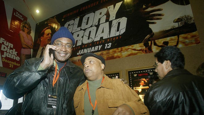 FILE - In this Nov. 28, 2005, file photo, David Lattin, left, and Willie Worsley chat before watching a screening of the movie "Glory Road," based on the 1966 NCAA-champion Texas Western college basketball team, in El Paso, Texas.