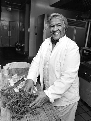 Leah Chase works in the kitchen of her restaurant in 1986.