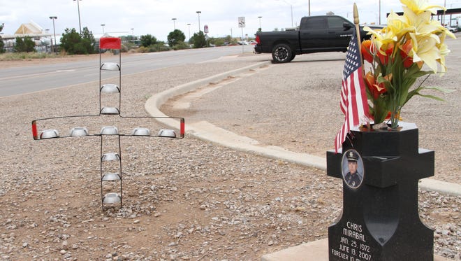 The memorial for New Mexico State Police office Chris Mirabal has been damaged four times in less than a year.