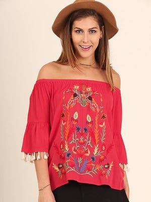 A Girl and Her Dog Boutique, of-the shoulder top ($24.95)