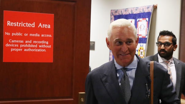 Roger Stone walks out of the House Intelligence...