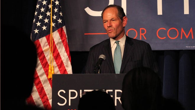Former New York Governor Eliot Spitzer delivers his concession speech at his election night party after losing the Democratic primary race for New York City comptroller.