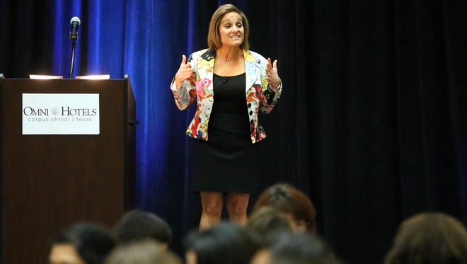 Olympic gold medalist Mary Lou Retton talks about her road to the Olympics during The Coastal Bend Women Lawyers Association luncheon on Thursday, March 23, 2017, at the Omni Corpus Christi Hotel in Corpus Christi.