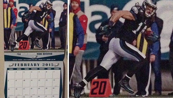 Photo of Riley Cooper on Philadelphia Eagles' official team calendar for February.