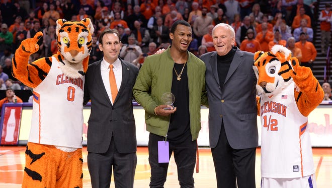 Deshaun Watson was honored by the SC Football Hall of Fame during half time Wednesday, January 27,  2016 at Bon Secours Wellness Arena in downtown Greenville.