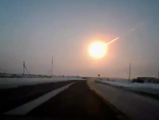 A meteor streaked across the sky of Russia's Ural Mountains