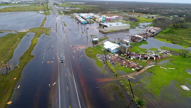 Aerial footage from Aransas County along the Texas Gulf Coast after Hurricane Harvey on Aug. 27, 2017. (Via OlyDrop)