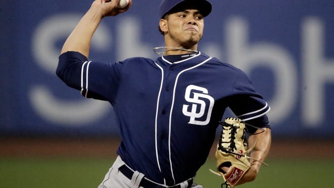 San Diego Padres starting pitcher Dinelson Lamet delivers a pitch during the first inning of a baseball game against the New York Mets Thursday, May 25, 2017, in New York. (AP Photo/Frank Franklin II)