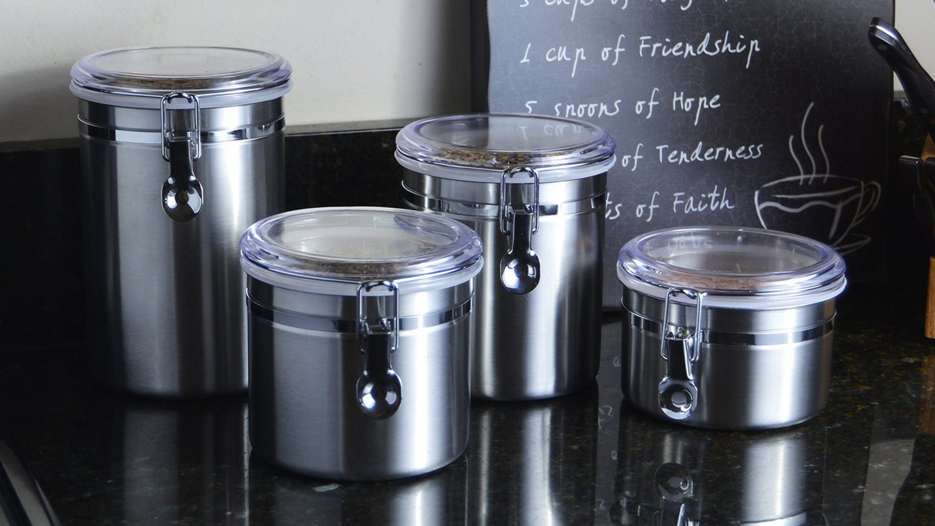 Anchor Hocking 4 piece stainless steel canister set Anchor Hocking 4 piece stainless steel canister set